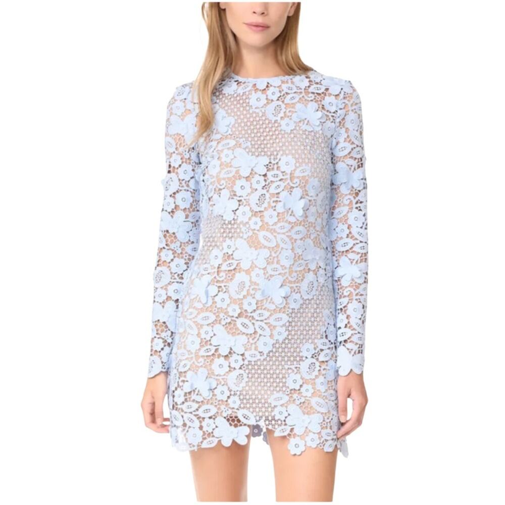 Self-Portrait Lace Pattern Mini Dress Floral Blue Size 6 US 10 UK NWOT
